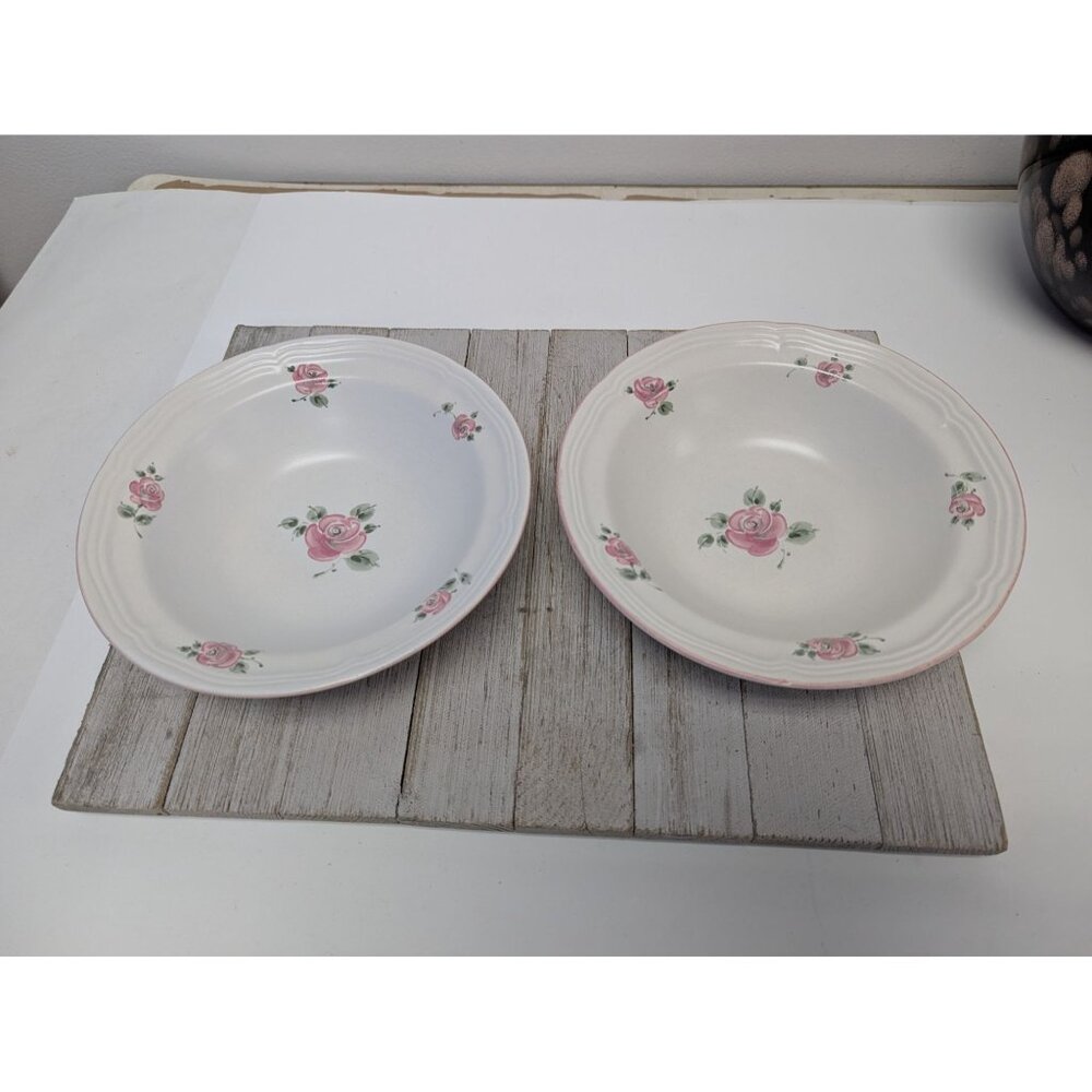 Set of 2 Vintage Gibson ROSELAND Pink Rose Soup Cereal Bowls Retired 8¼"